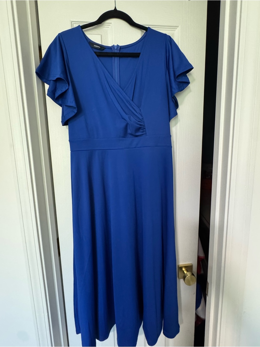 Elegant Royal Blue Midi Dress with Flutter Sleeves